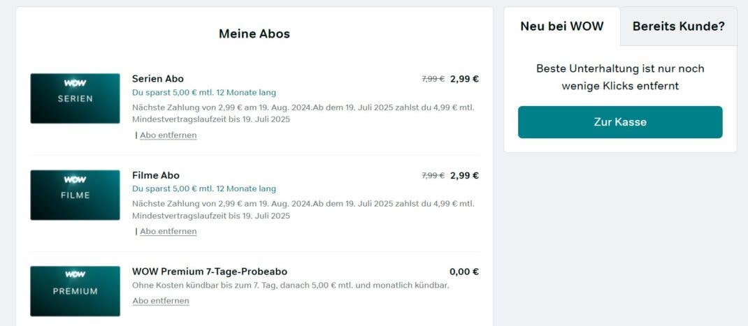 WOW Filme und Serien für je 2,99 Euro