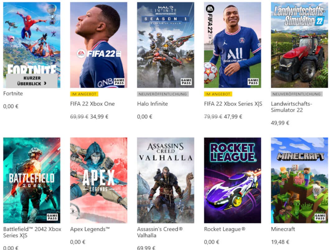 Microsoft Store für Xbox meistgespielte Titel