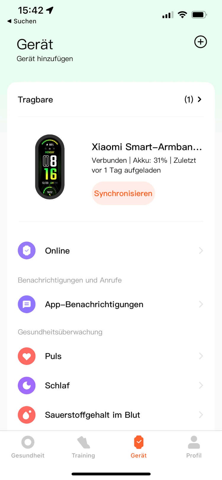 Screenshot aus Mi Fitness App