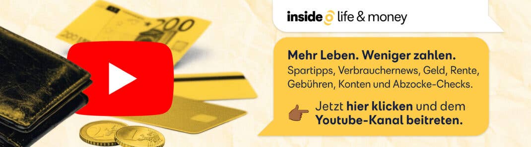 Banner mit Link zum YouTube-Kanal von inside life & money: Mehr Leben, weniger zahlen
