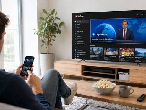 Ein Mann schaut die Tagesschau auf Youtube