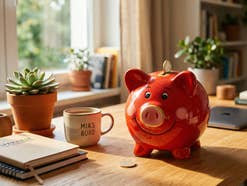 Sparschwein auf einem Schreibtisch als Symbolbild für ein neues Tagesgeld-Angebot.