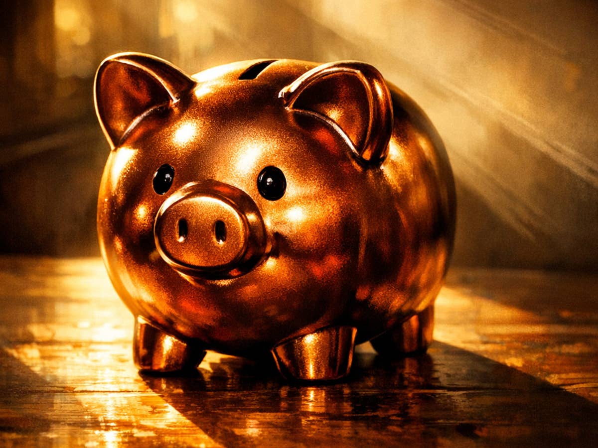 Festgeld mit 3,05 Prozent Zinsen. Festgeld-Sparschwein in Bronze.