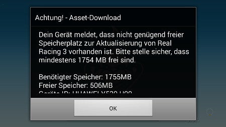 Zu wenig Speicher beim Ascend Y530